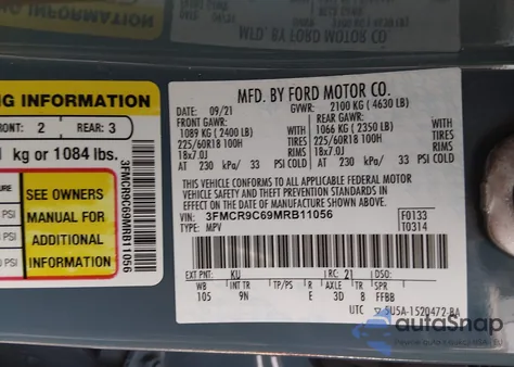 2021 Ford Bronco Sport Outer Banks из США, поврежденный, VIN 3FMCR9C69MRB11056